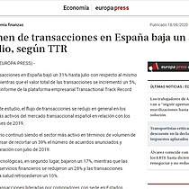 El volumen de transacciones en Espaa baja un 31% hasta julio, segn TTR